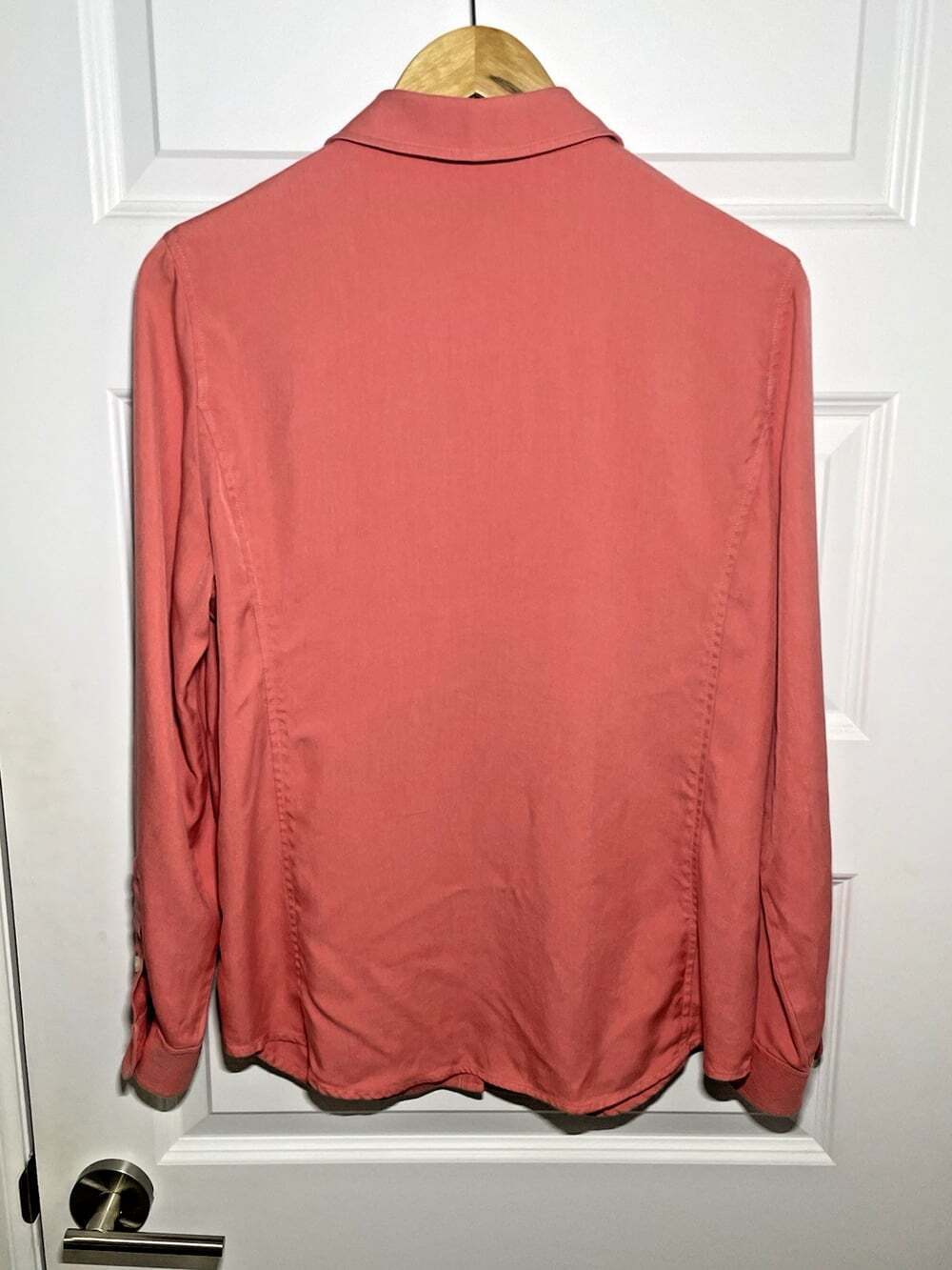 Jones NY Signature 100% Silk Womens L Long Sleeve Shirt Salmon Workwear Button - Picture 3 of 16
